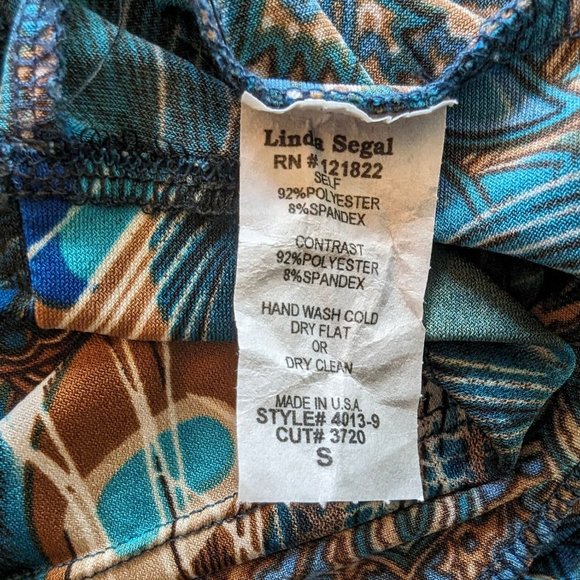 Linda Segal Vintage 1990's peacock abstract print empire waist mini dress S‎ - Picture 12 of 12